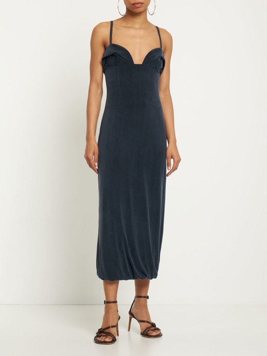 Jacquemus: La Robe Praia cupro bralette midi dress - Navy - women_1 | Luisa Via Roma
