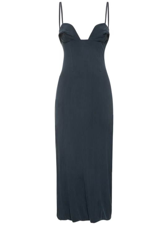 Jacquemus: La Robe Praia cupro bralette midi dress - Navy - women_0 | Luisa Via Roma