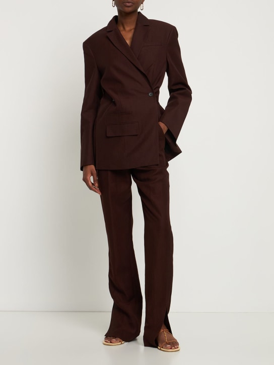 Jacquemus: Pantaloni Le Pantalon Tibau in twill - Marrone - women_1 | Luisa Via Roma