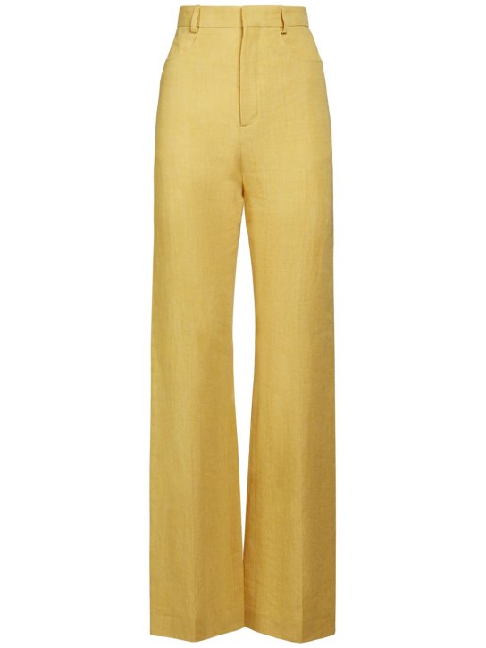Jacquemus: Le Pantalon Sauge twill high rise pants - Yellow - women_0 | Luisa Via Roma
