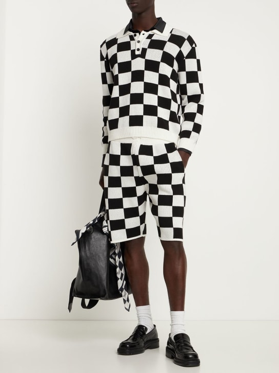FLÂNEUR: Cotton blend knit shorts - Black/White - men_1 | Luisa Via Roma