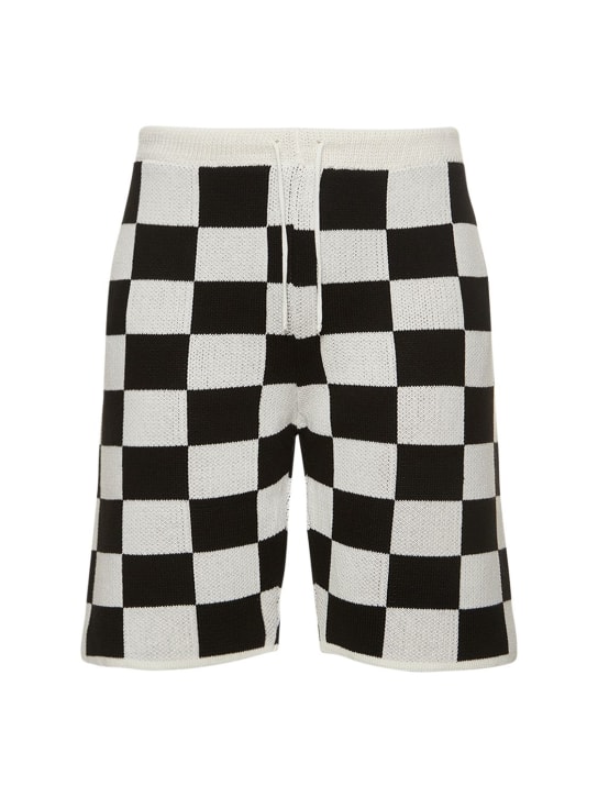 FLÂNEUR: Cotton blend knit shorts - Black/White - men_0 | Luisa Via Roma