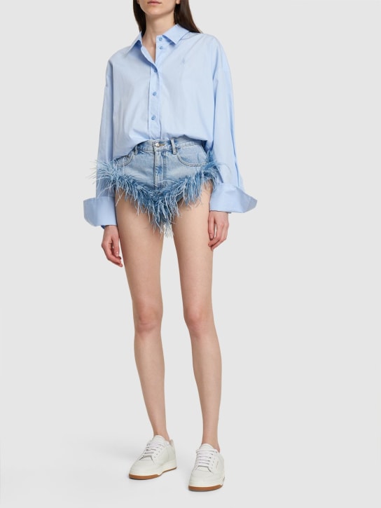Area: Cotton denim hot shorts w/ feathers - Light Blue - women_1 | Luisa Via Roma