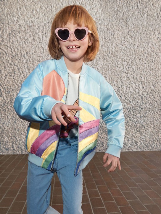 Stella McCartney Kids: Bomber in raso di cotone e tessuto riciclato - Celeste - kids-girls_1 | Luisa Via Roma