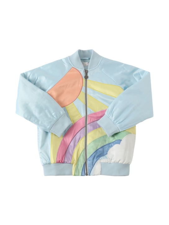 Stella McCartney Kids: Bomber in raso di cotone e tessuto riciclato - Celeste - kids-girls_0 | Luisa Via Roma