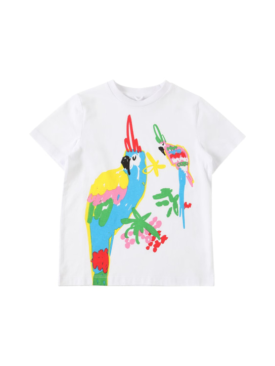 Stella McCartney Kids: T-SHIRT AUS BAUMWOLLJERSEY MIT PAPAGEI-DRUCK - Weiß - kids-girls_0 | Luisa Via Roma