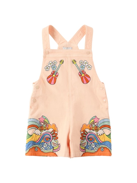 Stella McCartney Kids: Salopette in denim organico con ricami - Arancione Chiaro - kids-girls_0 | Luisa Via Roma