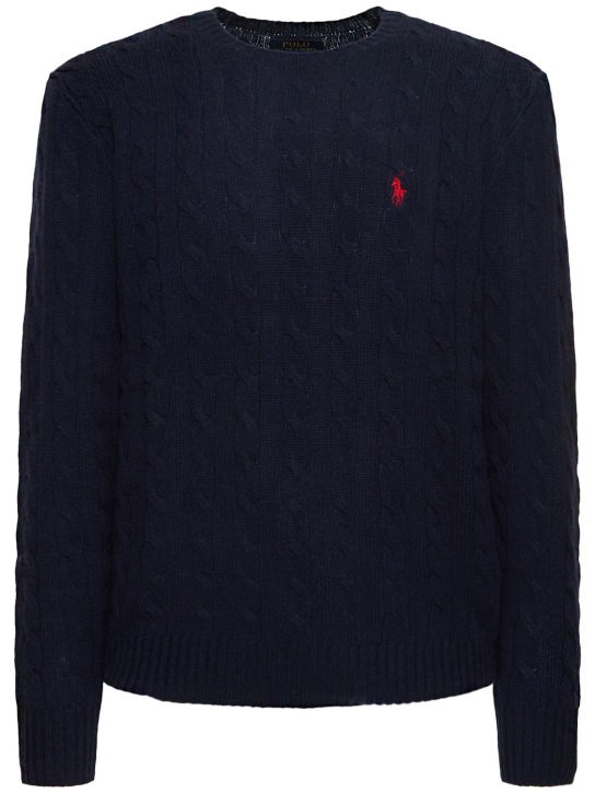 Polo Ralph Lauren: Cashmere blend logo knit sweater - Hunter Navy - men_0 | Luisa Via Roma