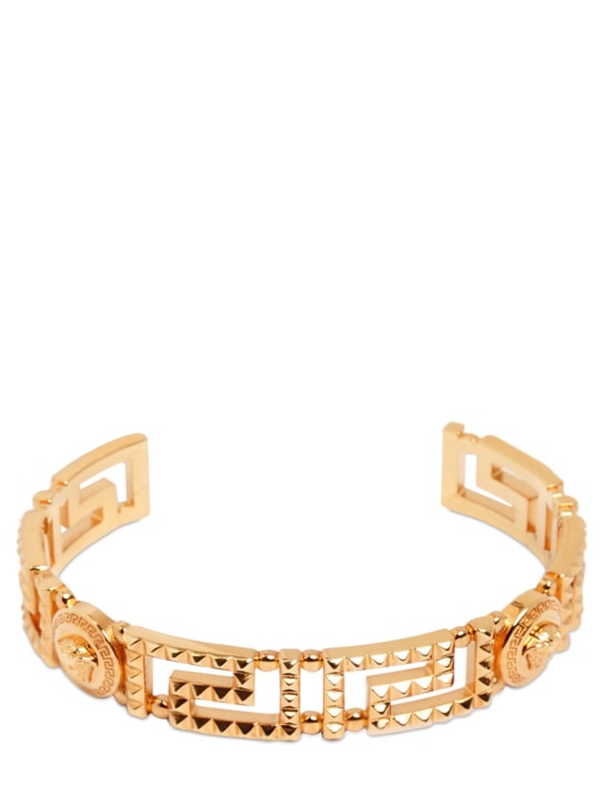 Versace: Studded Greek motif cuff bracelet - Altın Rengi - men_0 | Luisa Via Roma