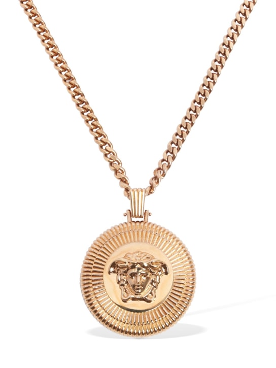Versace: Medusa coin charm long necklace - Gold - men_0 | Luisa Via Roma