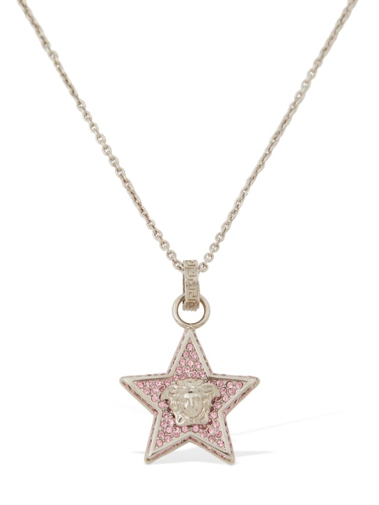 Versace: Collier en cristaux à pendetif étoile Medusa - Silver/Rose - women_0 | Luisa Via Roma