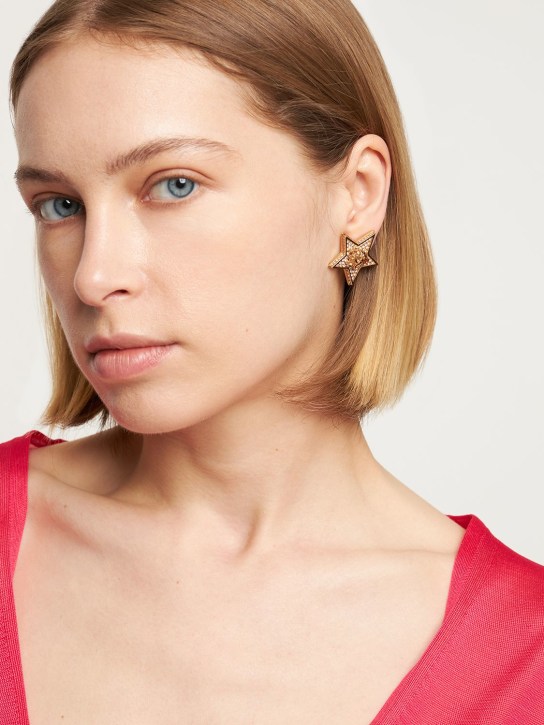 Versace: Star & crystal Medusa stud earrings - Gold/Crystal - women_1 | Luisa Via Roma