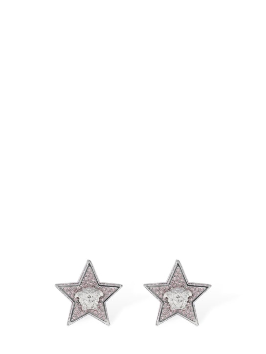 Versace: Star & crystal Medusa stud earrings - Silver/Rose - women_0 | Luisa Via Roma