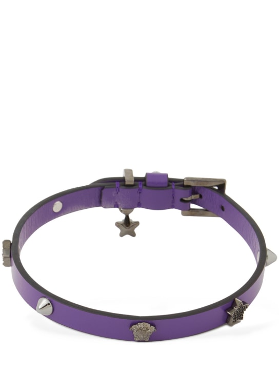 Versace: Medusa adjustable leather choker - Purple/Black - women_0 | Luisa Via Roma