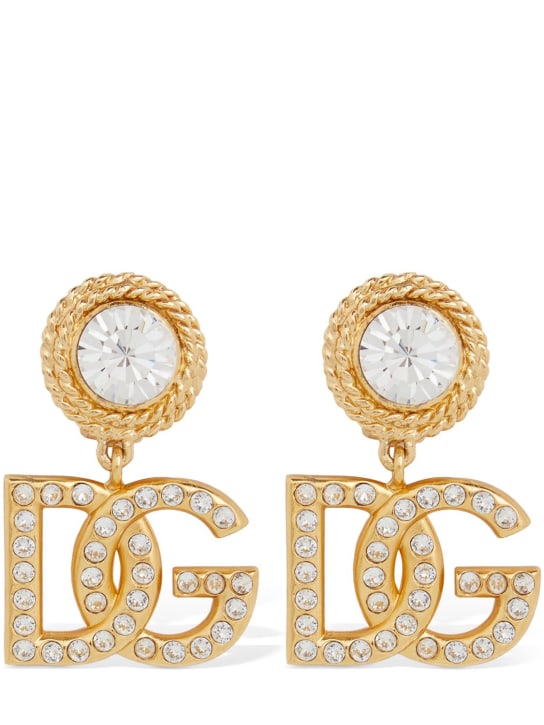 Dolce&Gabbana: Orecchini a clip Diva DG con cristalli - Oro/Cristallo - women_0 | Luisa Via Roma