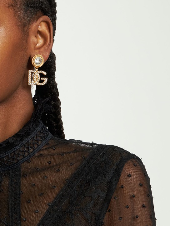 Dolce&Gabbana: Boucles d'oreilles à clip avec cristaux Diva DG - Or/Cristal - women_1 | Luisa Via Roma