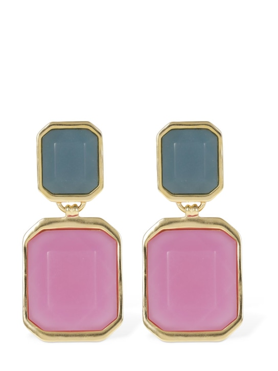 Saint Laurent: Octagon earrings - Gold/Blue/Pink - women_0 | Luisa Via Roma