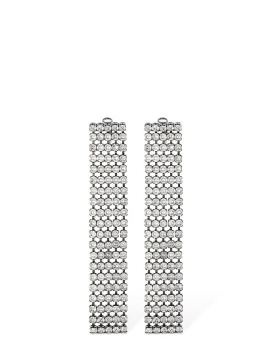 Saint Laurent: Bulky rhinestone earrings - Silver - women_0 | Luisa Via Roma
