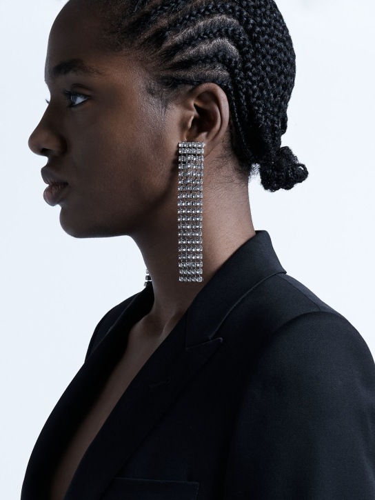 Saint Laurent: Bulky rhinestone earrings - Silver - women_1 | Luisa Via Roma