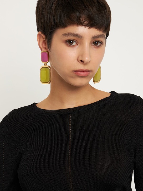 Saint Laurent: Octagon earrings - Gold/Olive/Pink - women_1 | Luisa Via Roma