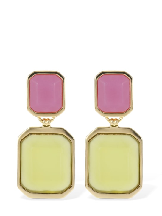 Saint Laurent: Octagon earrings - Gold/Olive/Pink - women_0 | Luisa Via Roma