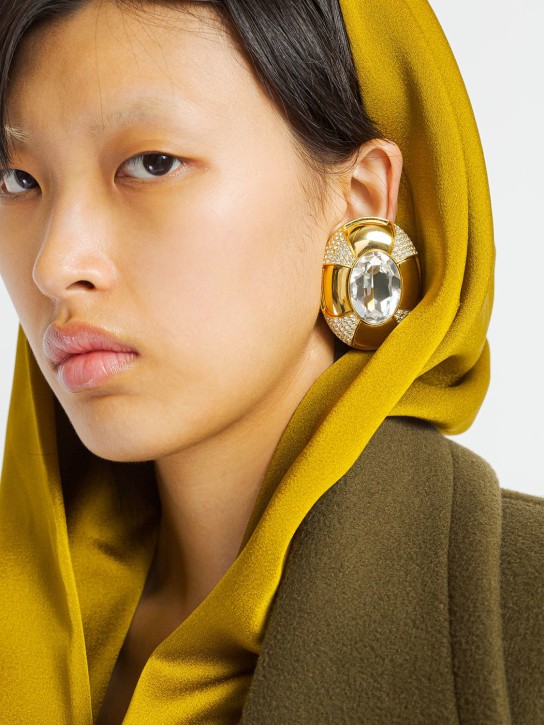 Saint Laurent: Oval deco oversize earrings - Gold/Crystal - women_1 | Luisa Via Roma