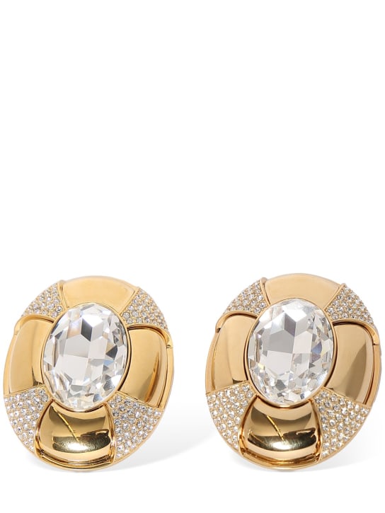 Saint Laurent: Oval deco oversize earrings - Gold/Crystal - women_0 | Luisa Via Roma