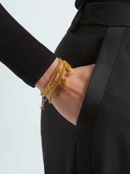 Saint Laurent: Multi strass bracelet - Gold/Crystal - women_1 | Luisa Via Roma