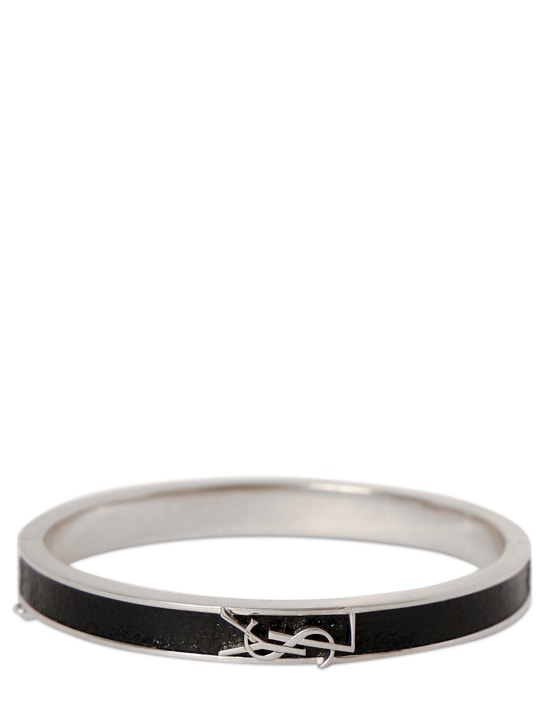 Saint Laurent: Monogram leather bracelet - Black/Silver - women_0 | Luisa Via Roma