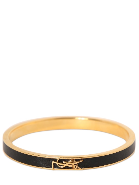 Saint Laurent: Monogram leather bracelet - Black/Gold - women_0 | Luisa Via Roma
