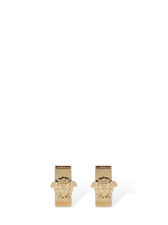 Versace: Pendientes de aro cuadrados - Oro - women_0 | Luisa Via Roma