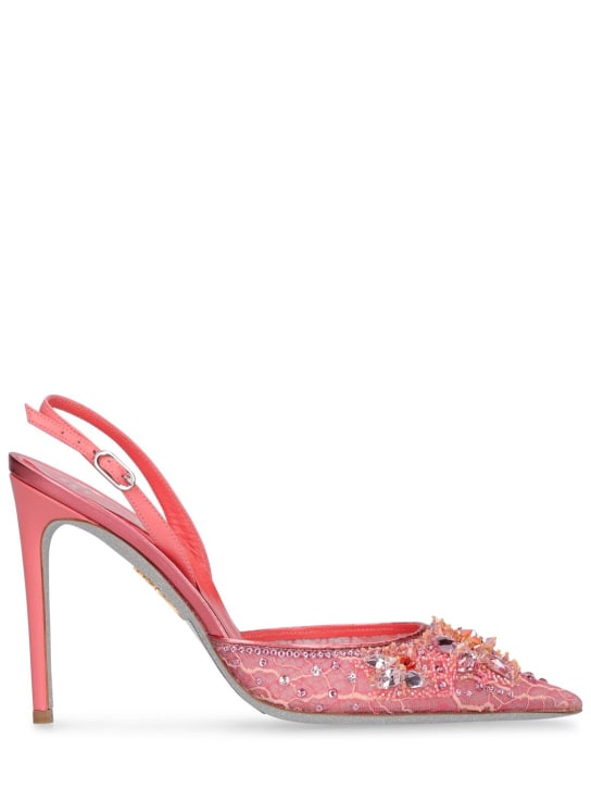 René Caovilla: 105mm Embellished lace slingback pumps - Peach - women_0 | Luisa Via Roma