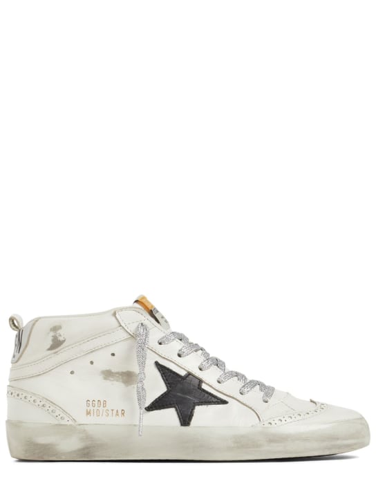 Golden Goose: 20mm Mid Star leather sneakers - White/Black - women_0 | Luisa Via Roma