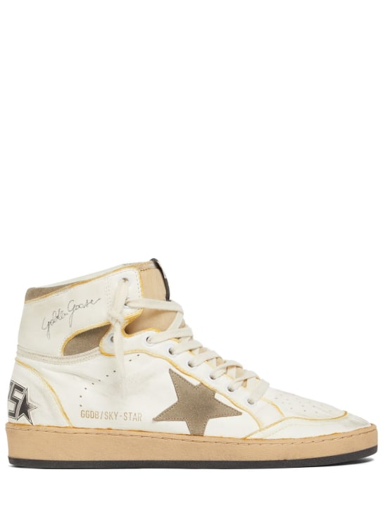 Golden Goose: 20mm Sky Star nappa leather sneakers - White/Taupe - women_0 | Luisa Via Roma