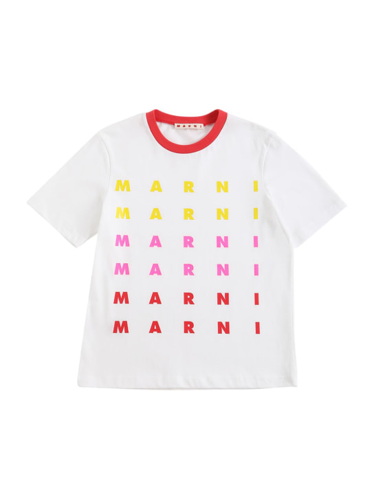 Marni Junior: Logo print cotton jersey t-shirt - Beyaz - kids-girls_0 | Luisa Via Roma