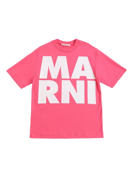 Marni Junior: 로고 프린트 저지 티셔츠 - 핑크 - kids-girls_0 | Luisa Via Roma