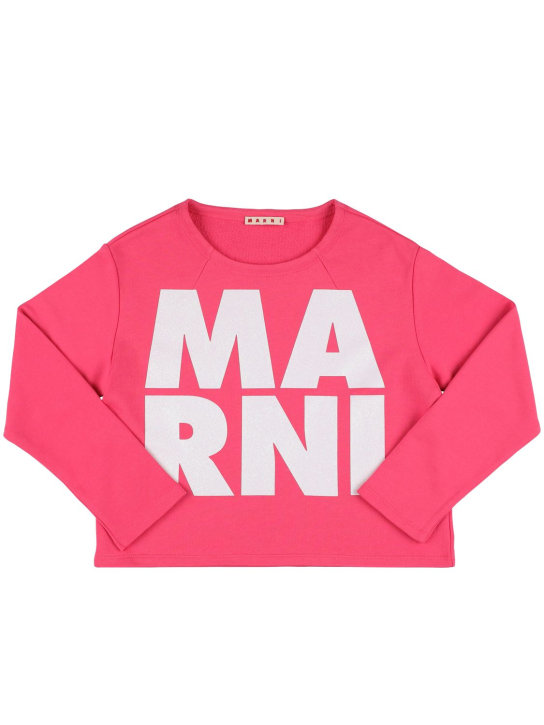 Marni Junior: Felpa in cotone con logo - Rosa Scuro - kids-girls_0 | Luisa Via Roma