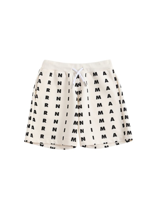 Marni Junior: Short en coton imprimé logo - Blanc/Noir - kids-girls_0 | Luisa Via Roma
