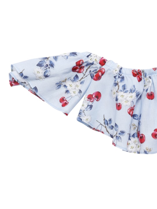 Monnalisa: Oberteil und Rock aus Musselin mit Kirschmuster - Hellblau - kids-girls_1 | Luisa Via Roma