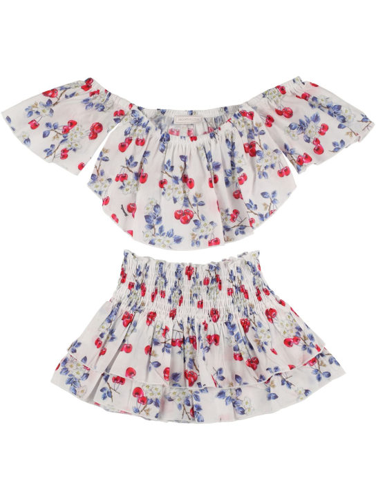 Monnalisa: 樱桃印花细棉布上衣&半身裙 - 白色/多色 - kids-girls_0 | Luisa Via Roma