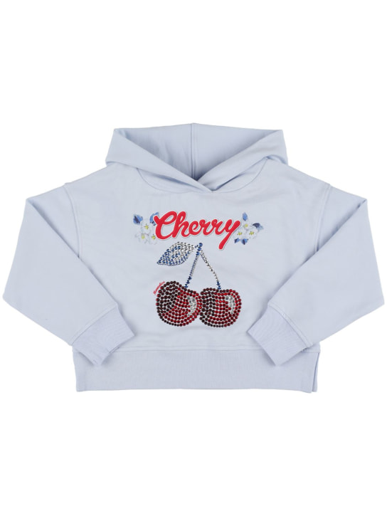 Monnalisa: Sudadera de algodón con estampado y capucha - Azul Claro - kids-girls_0 | Luisa Via Roma