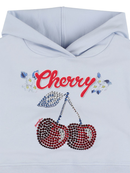 Monnalisa: Sudadera de algodón con estampado y capucha - Azul Claro - kids-girls_1 | Luisa Via Roma