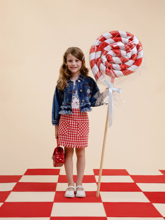 Monnalisa: 装饰平纹针织T恤 - 白色 - kids-girls_1 | Luisa Via Roma