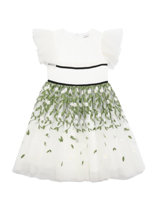 Monnalisa: TÜLLKLEID MIT BLUMENSTICKEREI - Weiß/Grün - kids-girls_0 | Luisa Via Roma