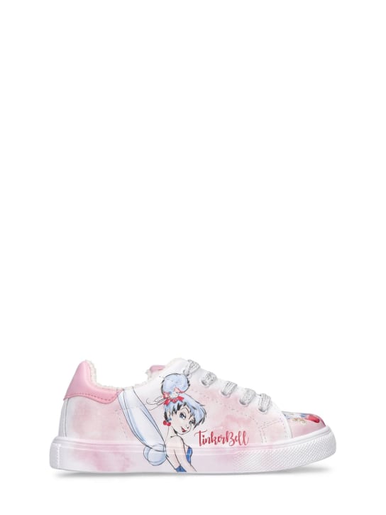 Monnalisa: SCHNÜRSNEAKERS AUS LEDER MIT DRUCK - Weiß/Rosa - kids-girls_0 | Luisa Via Roma