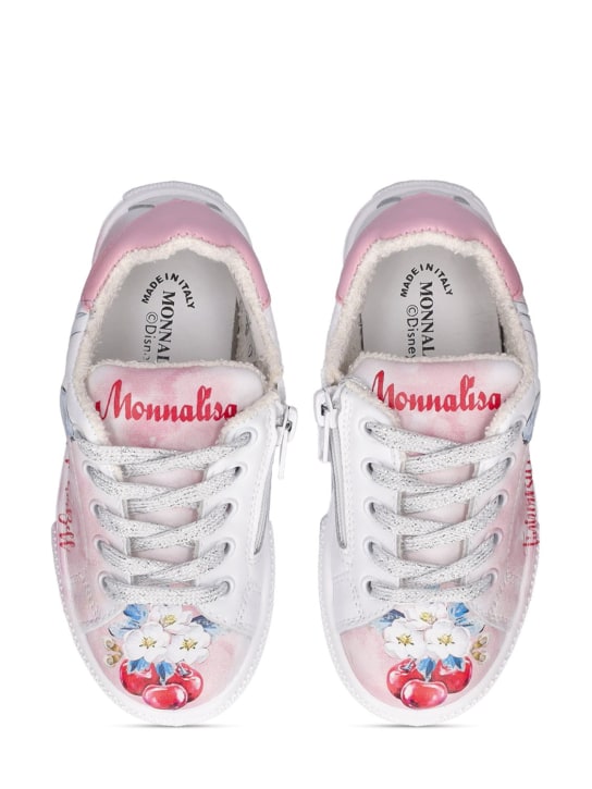 Monnalisa: SCHNÜRSNEAKERS AUS LEDER MIT DRUCK - Weiß/Rosa - kids-girls_1 | Luisa Via Roma