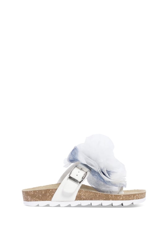 Monnalisa: 装饰亮粉人字拖 - 白色/浅蓝色 - kids-girls_0 | Luisa Via Roma