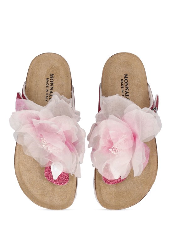 Monnalisa: Sandales pailletées avec appliqués - Rose - kids-girls_1 | Luisa Via Roma