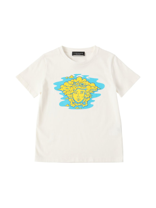 Versace: Camiseta de jersey de algodón estampada - Blanco - kids-boys_0 | Luisa Via Roma