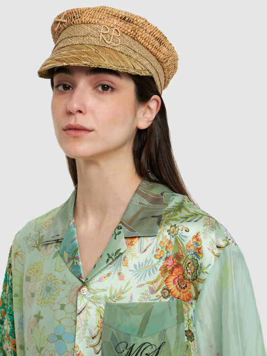 Ruslan Baginskiy: Monogram embellished baker boy cap - Natural Straw - women_1 | Luisa Via Roma
